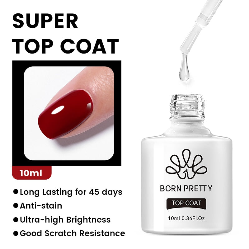 Gel Nail Polish, Super Top Coat, Top Coat, 10ml, Born Pretty