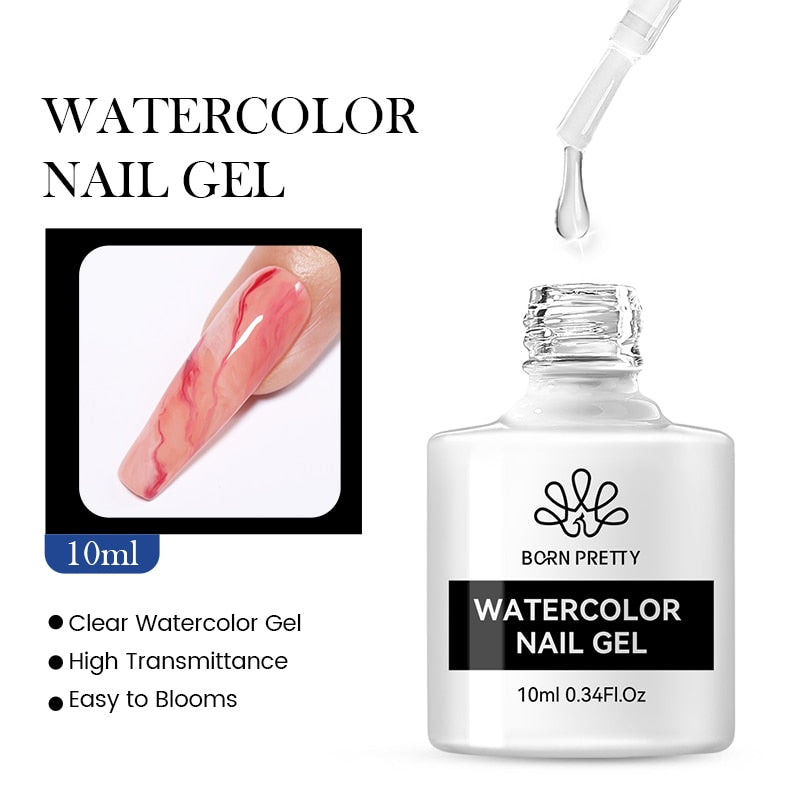 Gel Nail Polish, Clear Watercolour Nail Gel, Clear Watercolor Nail Gel, 10ml, Born Prretty