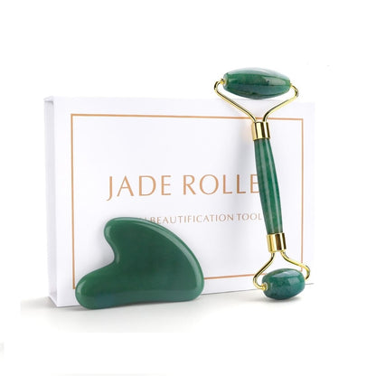 Jade Roller & Gua Sha Set , gua sha roller, jade roller and gua sha, face roller, jade roller, green, dark green