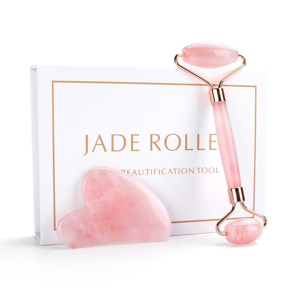 Jade Roller & Gua Sha Set , gua sha roller, jade roller and gua sha, face roller, jade roller, pink