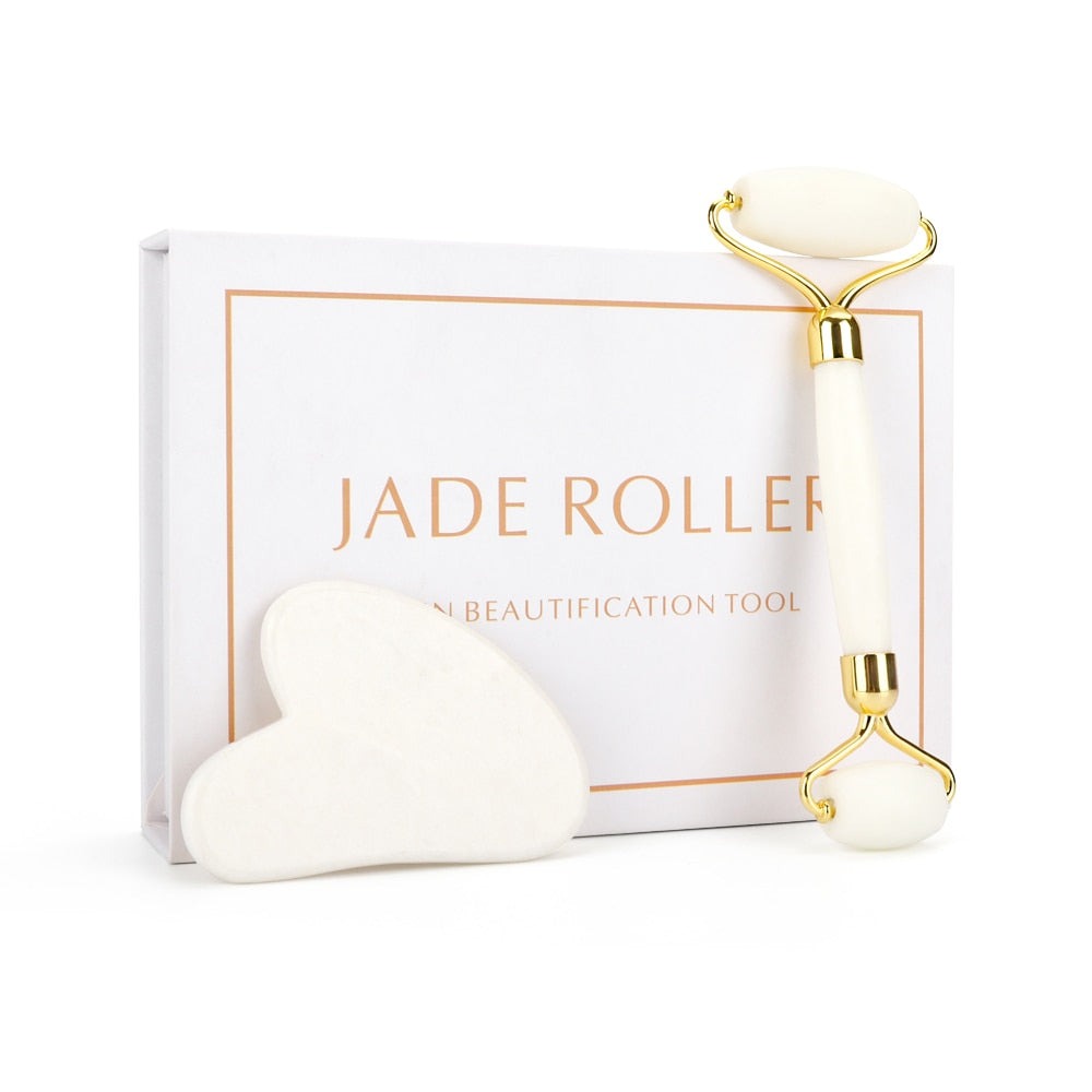 Jade Roller & Gua Sha Set , gua sha roller, jade roller and gua sha, face roller, jade roller, white